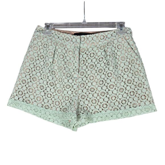 Victoria Beckham Shorts Womens 2 Mint Green Lace Crochet Lined High Waist - Picture 2 of 10